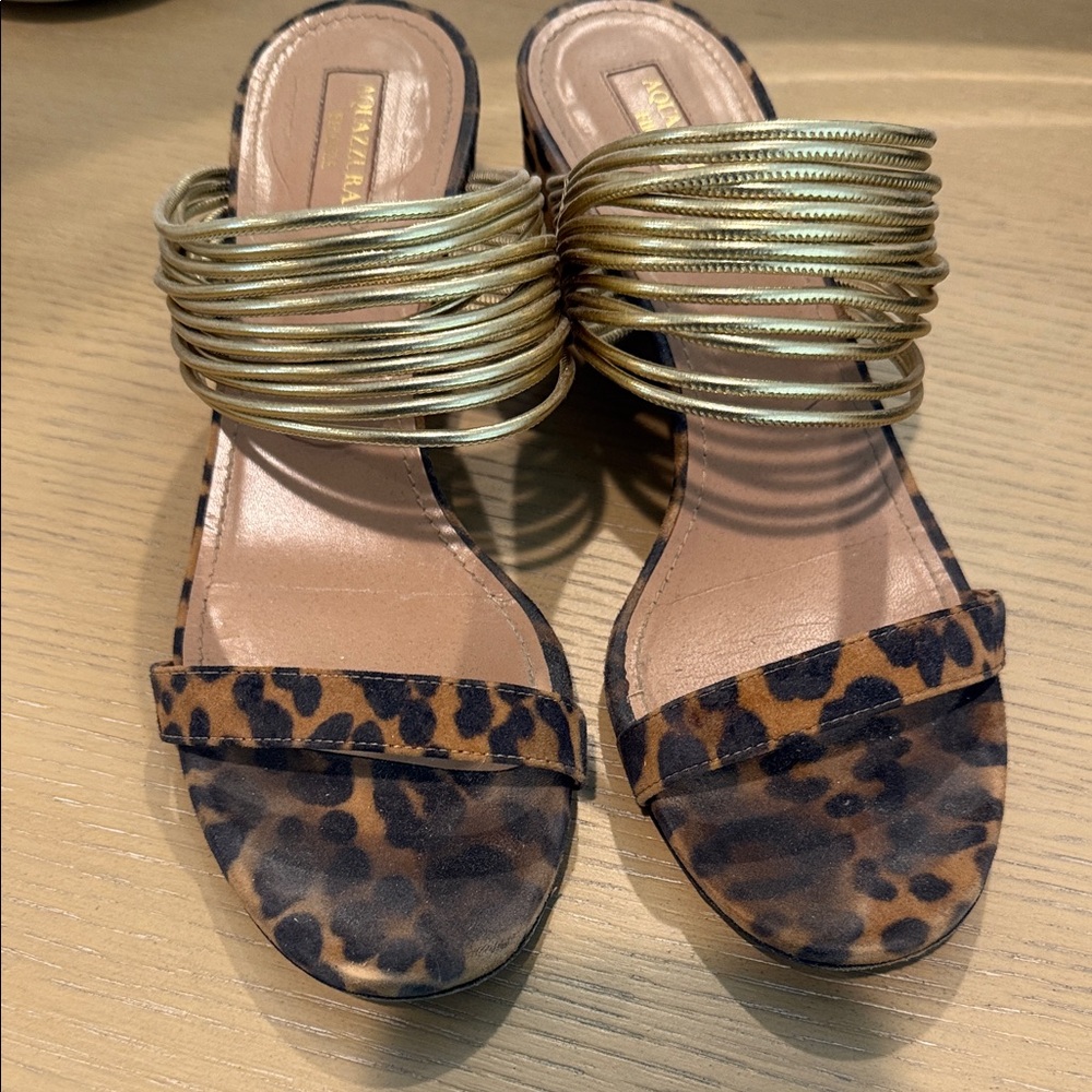 Aquazzura Leopard Print and Gold Women's Sandals
